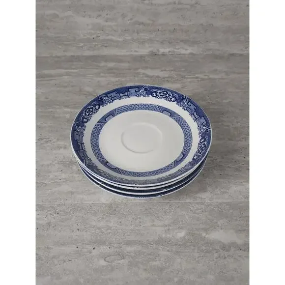Royal Cuthbertson Blue Willow Saucers, Set Of 4, 6" - Picture 3 of 6